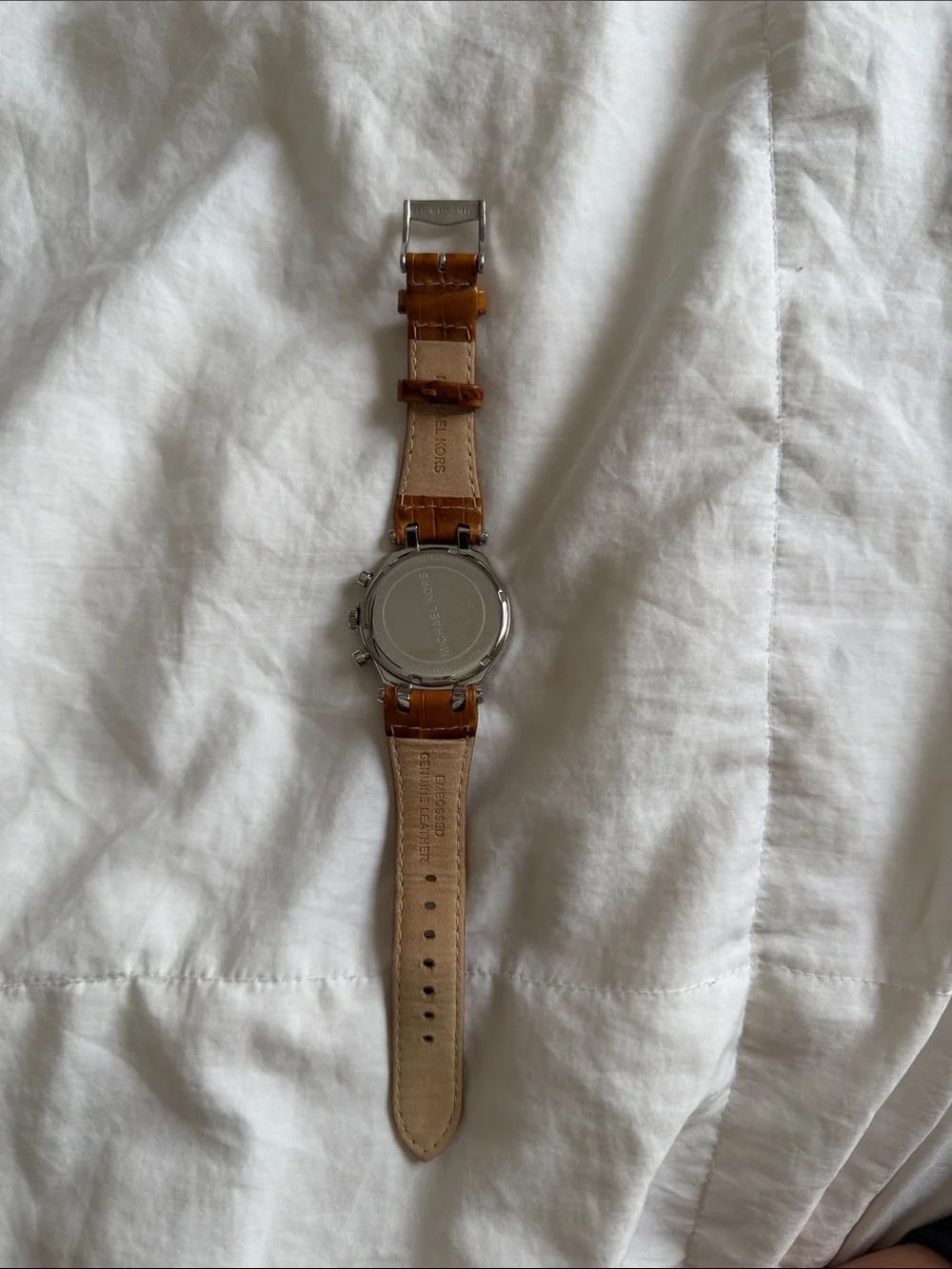 Michael Kors Men's Brown Leather Strap Chronograph Watch - Silver Dial